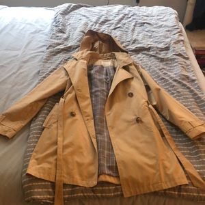 Zara Kids hooded tan trench coat, age 11 to 12